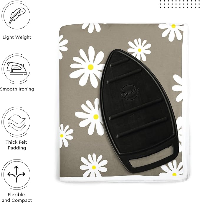 Encasa XO Ironing Mat/Pad (Large 48"x28") with 3mm Padding & Silicone Iron Rest for Steam Pressing on Tabletop or Bed - Heat Resistant, Portable, Quilting & Travel Blanket - Daisy Grey-Ruum Studio Home