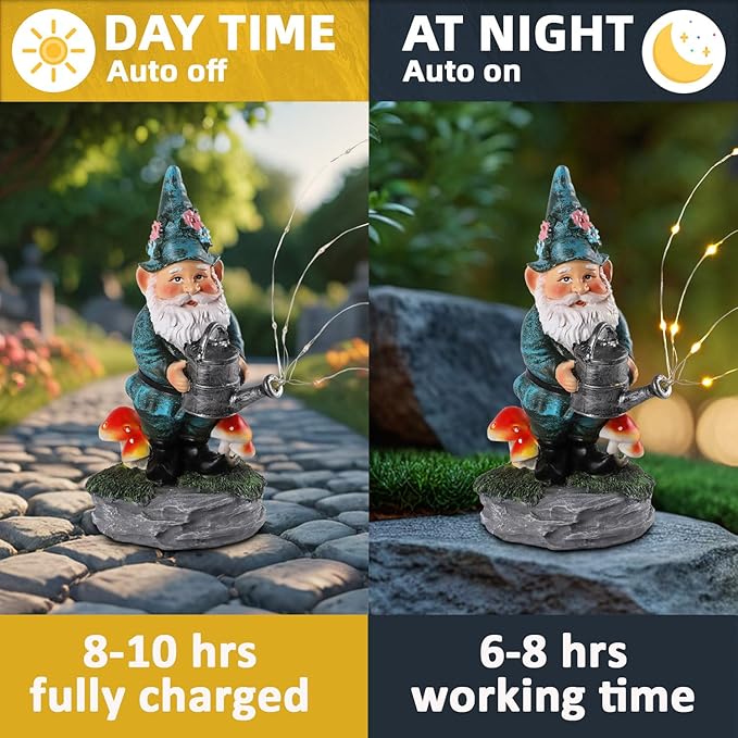 Solar Gnome Statue for Garden with Watering Can Light 8" Resin Gnome Figurines Outdoor Paito Yard Porch Decor Birthday Housewarming Gnomes Gifts for Women Mom Grandma Wife Sister-Ruum Studio Home