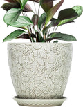 10inch Retro Ceramic Planter with Drainage Hole and Saucer for Multiple Plants, Indoor-Outdoor Garden Pots for Succulent, Orchid, and Flower (Fits Inner Pots Up to 9 Inch, Retro White)-Ruum Studio Home