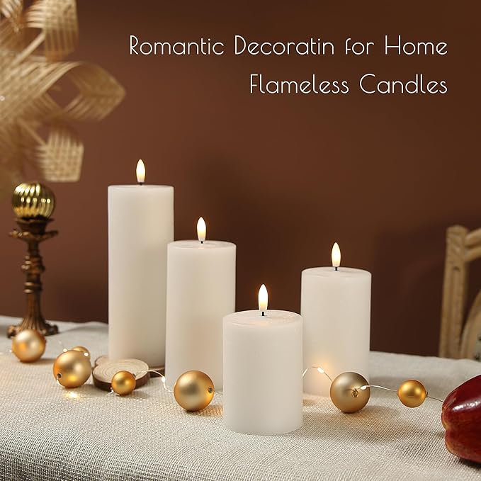 LUSHABOR Flameless Candles, 4 Pack Battery Operated Candles with Remote, Real Wax LED Fake Candles with Timer Flickering for Christmas Wedding Home Party D3 H 5" 6" 7" 9" White-Ruum Studio Home