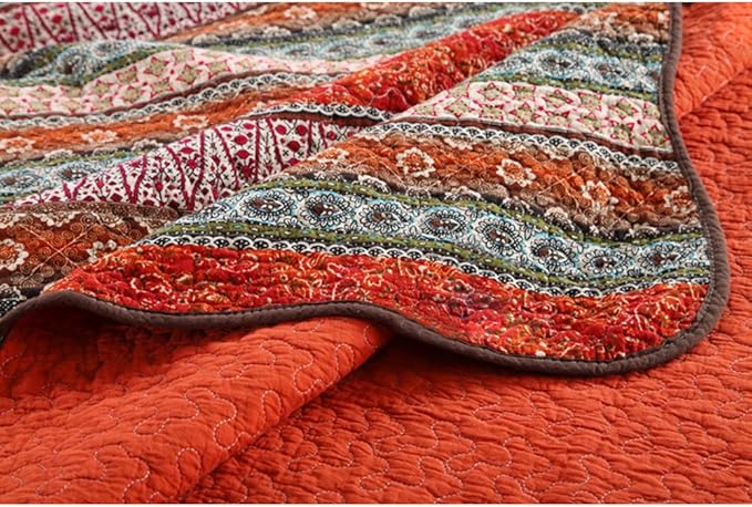 NEWLAKE Striped Classical Cotton 3-Piece Patchwork Bedspread Quilt Sets, King Size-Ruum Studio Home