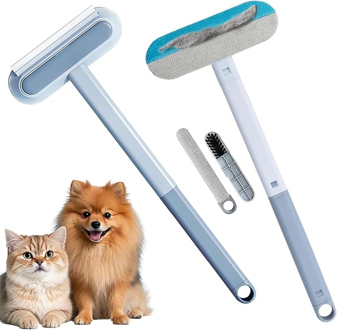 2 PCS Pet Hair Remover for Furniture,4 in 1 Reusable Lint Brush with 17-Inch Handle, Washable Tool for Dog and Cat Hair on Couches, Carpets, Clothes, Bedding, and Cars-Ruum Studio Home