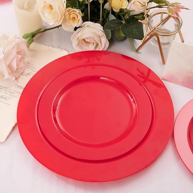 FLOWERCAT 60PCS Red Plastic Plates - Heavy Duty Red Plates Disposable for Party - Include 30PCS 10.25inch and 30PCS 7.5inch for 30 guests Party & Christmas & New Year-Ruum Studio Home