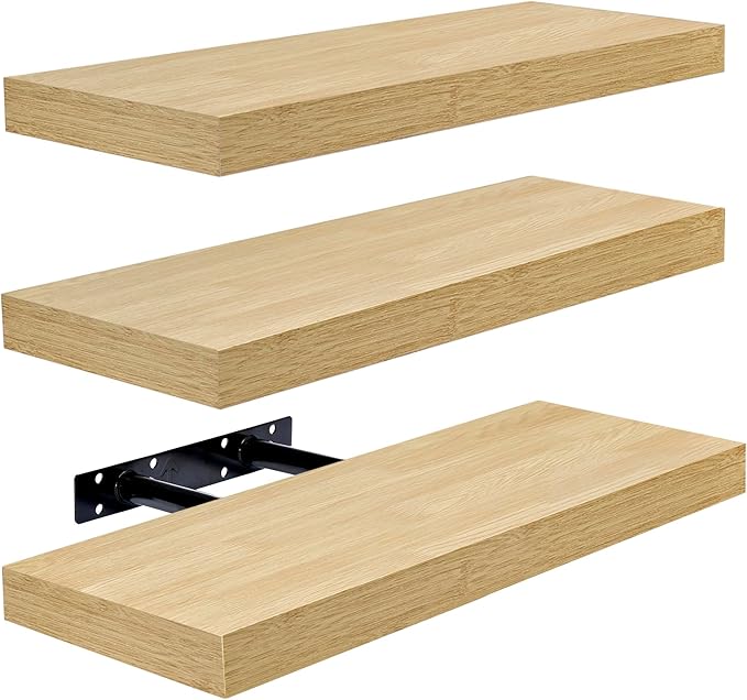 Sorbus Floating Shelves for Wall, Bathroom Shelves Wall Mounted for Kitchen, Bedroom, Bathroom Storage Over Toilet, Hanging Book Shelf for Wall Home Decor Living Room (Maple Wood, 3 Pack)-Ruum Studio Home