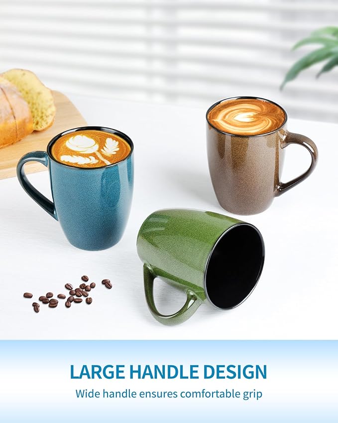 Ceramic Coffee Mugs 12oz, Set of 6 - Large With Handle for Men, Women, Dad, Mom - Modern Cups for Tea, Latte, Cappuccino, Cocoa (6 Pack)-Ruum Studio Home