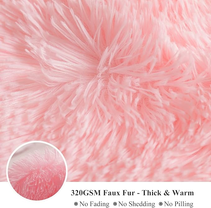 XeGe Fluffy Faux Fur Throw, Pink Luxurious 50x60 Shaggy Blanket, Warm Soft Fuzzy Couch Throw for Girls, Furry Lap Blanket for Sofa Bed Office Lightweight, Pink-Ruum Studio Home