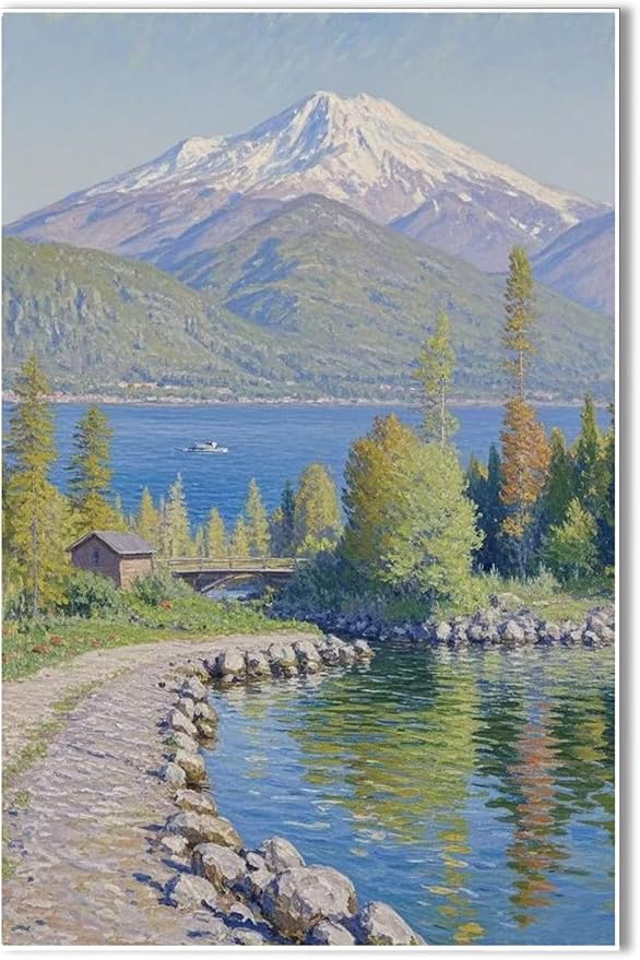 Color harmony mountain scenery blue sky lake wall painting suitable for living room natural scenery painting suitable for bedroom home decoration-Ruum Studio Home