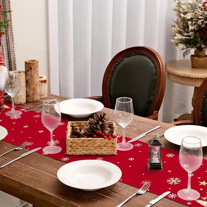 GEEORY Christmas Table Runner 13x108 Inch, Xmas Trees Snowflakes Holiday Decorative Farmhouse Table Decoration for Kitchen Dinning, Indoor Outdoor Dinner Party Decor (Red) GT150-108-Ruum Studio Home