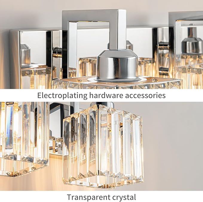 Modern Bathroom Vanity Light 3-Lights Chrome Crystal Wall Lamp Bathroom Modern Crystal Vanity Lighting-Ruum Studio Home