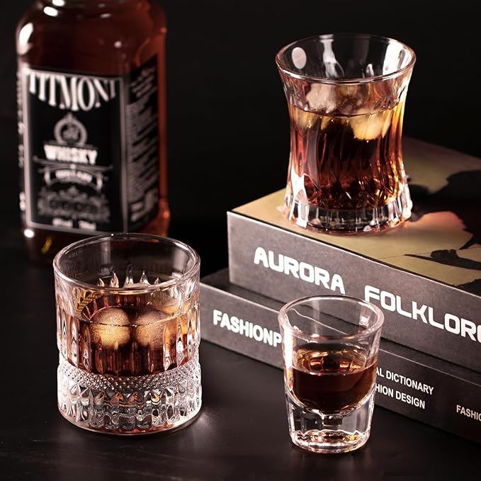 KAMMAK 2 Pack Shot Glasses Bulk 2.5oz Cool Shot Glasses with Heavy Base for Whiskey, Vodka in Bar And Party Gifts for Men, Whisky Lovers, Wedding, Anniversary, Birthday-Ruum Studio Home