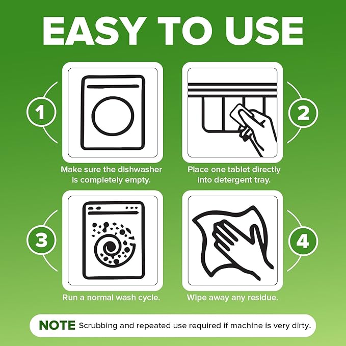Heavy Duty Dishwasher Cleaner and Deodorizer Tablets, Descaler, Deep Cleaning, Natural Odor and Smell Remover, Calcium, Limescale, Hard Water Marks, Grease, Septic Safe Pods (12 Tabs - 1 Yr Supply)-Ruum Studio Home