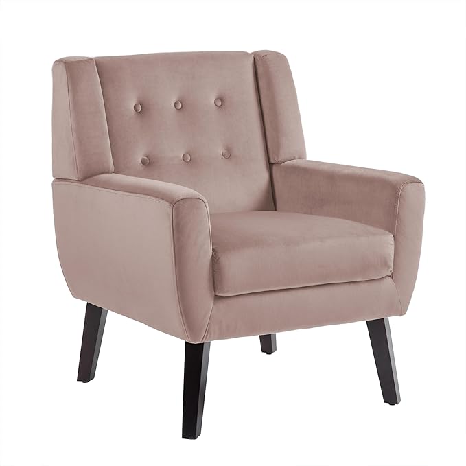 UIXE Accent Chair, Velvet Upholstered Armchair for Living Room, Modern Club Arm Chairs Comfy Single Sofa Button Tufted Bedroom Reading Seat - Skin Pink, Set of 1-Ruum Studio Home