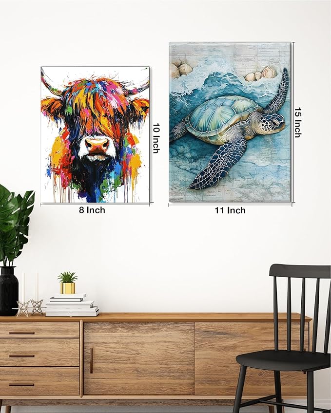 Coastal Sea Turtle Canvas Wall Art Turtle Nautical Ocean Theme Print Poster Framed Picture Painting for Home Beach House Bedroom Wall Decor 11x15 Inch-Ruum Studio Home