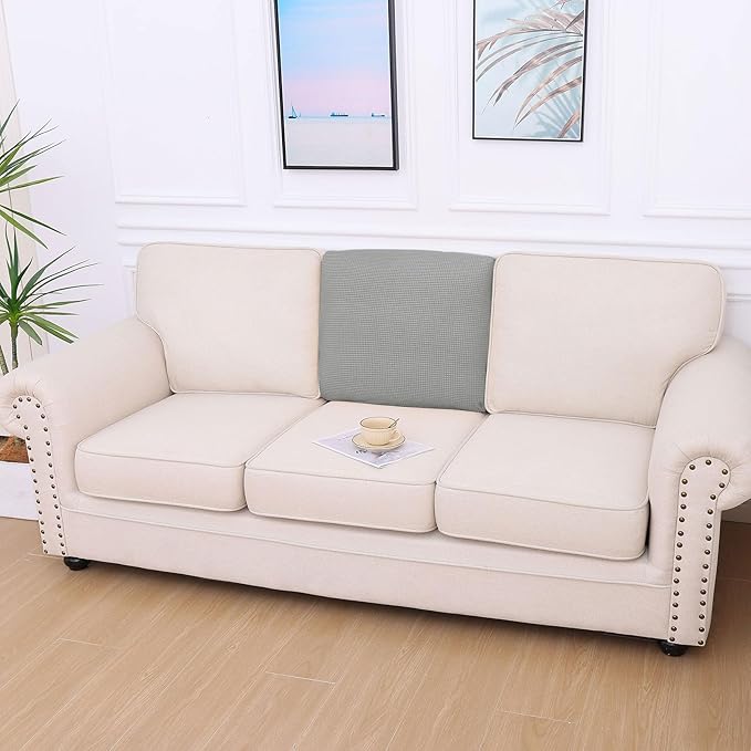 hyha Waterproof Couch Cushion Covers for Pets, Non Slip Sofa Cover for Dogs Washable, Soft Thick Stretch Jacquard Fabric, Sofa Slipcovers with Elastic Bottom (1 Piece for Backrest L, Light Grey)-Ruum Studio Home