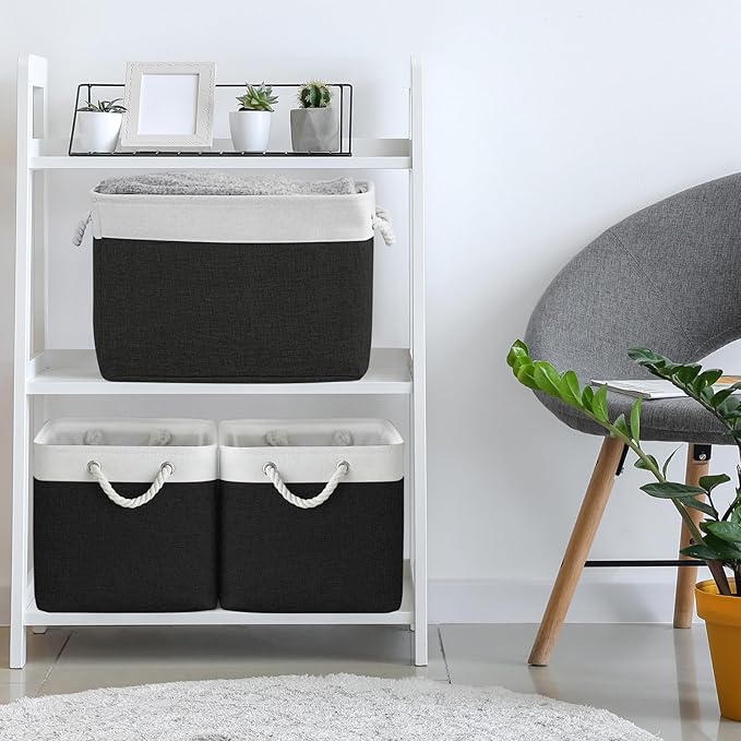 TheWarmHome Storage Basket for Gifts Empty - Large Cubes 3 Pack 15.8x11.8x11.8 inch Storage Bins for Organizing Book Cloth Bathroom Toy (White & Black)-Ruum Studio Home