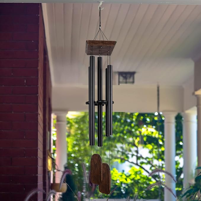 48" Large Wind Chimes for Outside Deep Tone, Wood Wind Chimes Outdoor Clearance, Memorial Gifts for Mother's Day and Christmas, Outdoor Decor for Garden, Patio, Yard(Big Wind Chime, Black)-Ruum Studio Home