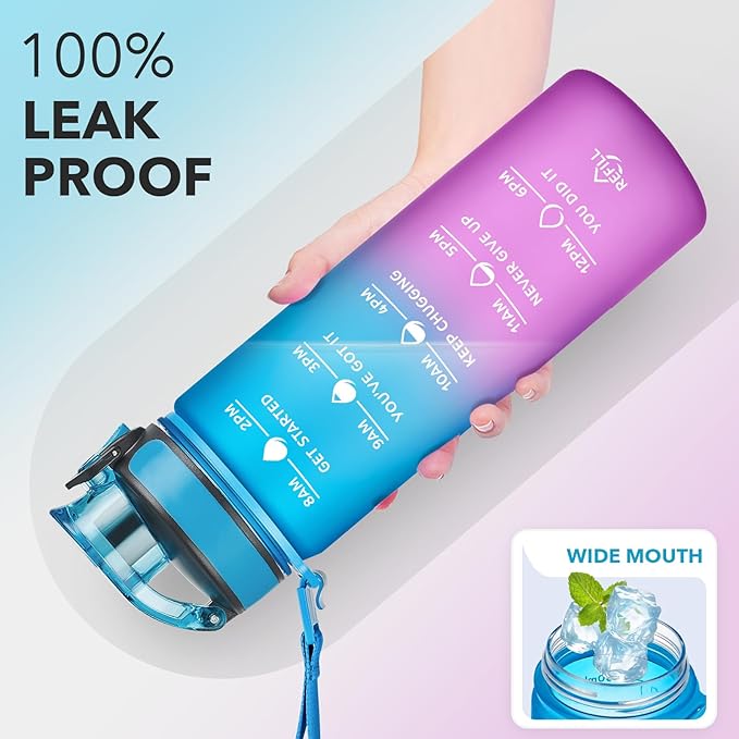 Enerbone Water Bottle, Leakproof BPA & Toxic Free, Motivational Water Bottle with Times to Drink and Straw, Fitness Sports Water Bottle with Strap for Office, Gym, Outdoor Sports-Ruum Studio Home