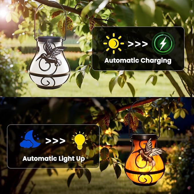 2 Pack Solar Lanterns for Outside Hanging,Solar Garden Lights Outdoor Waterproof with Flickering Flame,Led Lantern for Patio Yard Camping Halloween Decorations,Gardening Gifts for Mom-Ruum Studio Home