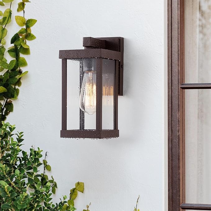 mirrea 11" Classic Outdoor Wall Sconce 1 Light in Oil Rubbed Bronze Rectangular Metal Frame and Clear Glass Shade Waterproof Porch Light Patio Light Pack of 2-Ruum Studio Home