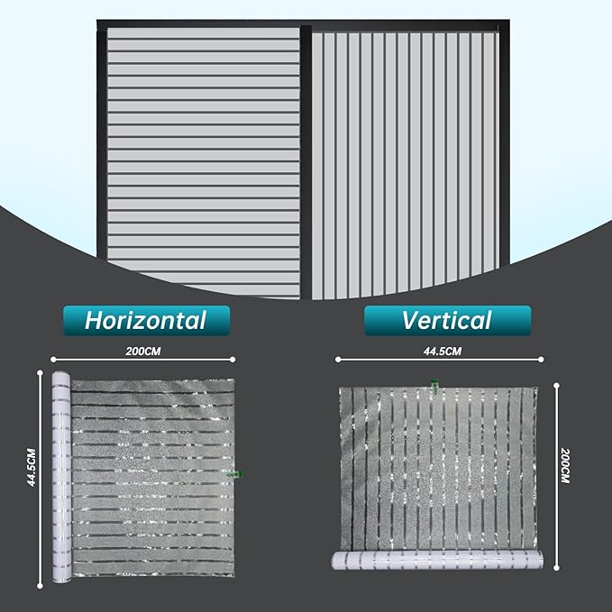 Window Privacy Film with Installation Tools, Stripe Window Film, Static Cling, Anti UV, Heat Control, Ideal for Home Shower Office Glass Door (Stripes Pattern, 45.2X314.9Inch)