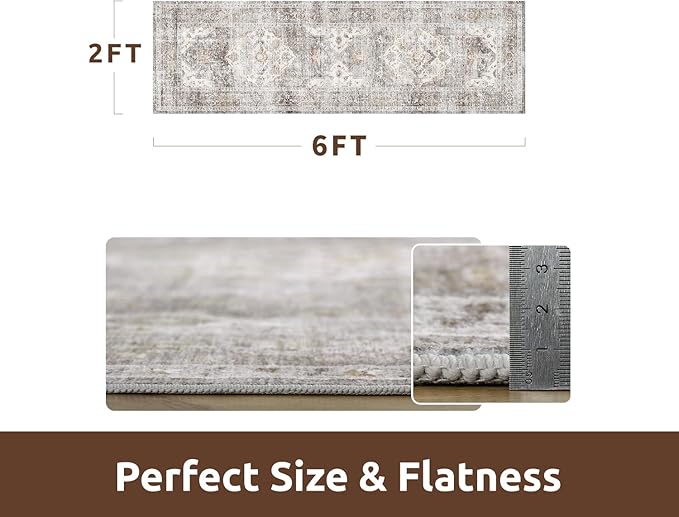 AMOAMI-2X6 Runner Rug-Washable Runners for Hallways-Soft Non Slip Bedside Rugs for Bedroom-Vintage Long Rug for Hallways Entryway Laundry Room Stair Kitchen Bathroom Grey-Ruum Studio Home