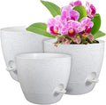12/10/9 inch Large Self Watering Pots, Plant Pots with Mesh Drainage Holes for Indoor Outdoor Garden Plants, Flower Pots with Deep Reservoir, Set of 3 Plastic Planters, Specked White-Ruum Studio Home