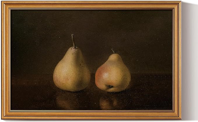 HUARCEY Gold Framed Vintage Wall Art for Living Room, Pear Fruits Painting Prints Shelf Decor for Kitchen, Aesthetic Bedroom Wall Art Decor, Christmas Gift for Friends or Family (Two Pears 16"x24")-Ruum Studio Home