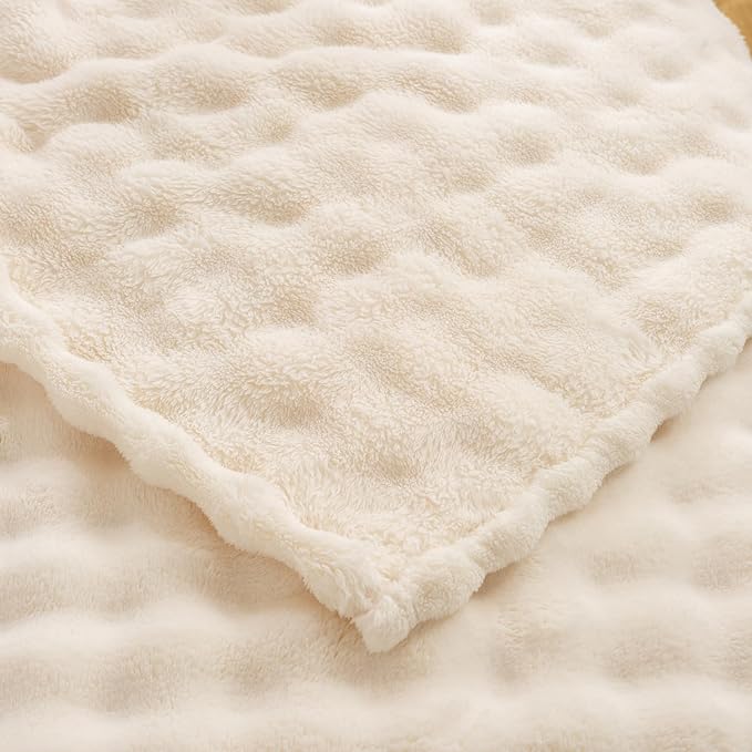 YUSOKI Luxury 3D Bubble Throw Blanket 3.1lb,All Ages,Home Decoration, (Ivory,60 * 80inches)-Ruum Studio Home