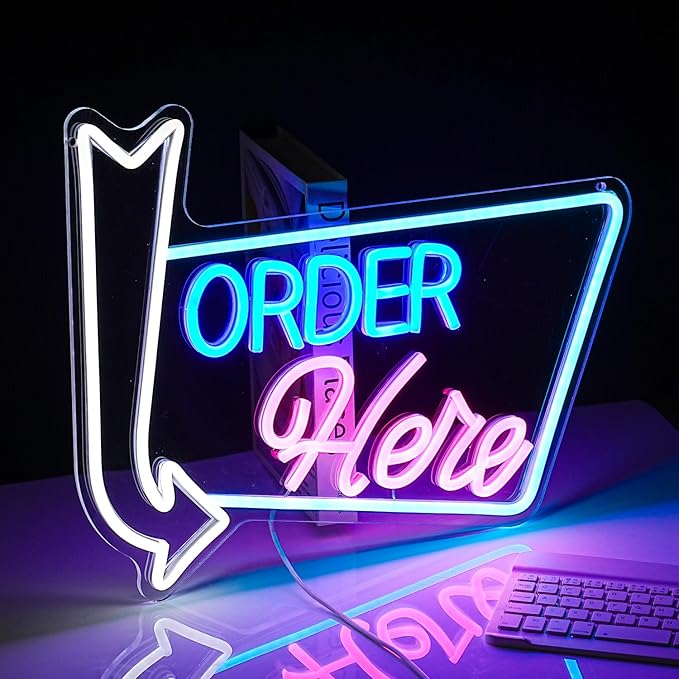 Order Here Neon Sign Led letters Sign Dimmable Order Neon Light for Wall Decor Larger Order Here Light Up Sign for Restaurant Shop Bar Business Neon Decor(16.1 * 12.6 In)-Ruum Studio Home