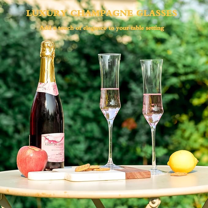 Champagne Flutes Set of 6 - Hand Blown Crystal Champagne Glasses With Long Stem - 7 oz Elegant Sparkling Wine Stemware - Unique Gift for Birthday,Wedding,Mother's Day,Housewarming-Ruum Studio Home