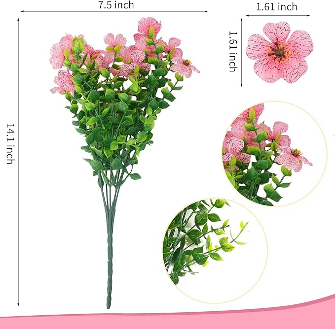 ‌20 Bundles Artificial Flowers for Outdoors‌ with 6 Faux Butterflies, UV Resistant ‌Fake Flowers‌ with Eucalyptus Leaves, ‌Artificial Plants Outdoor‌ for Patio Garden Porch Home Decor (Pink)-Ruum Studio Home