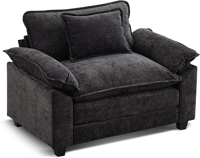 URRED Modular Sectional Sofa Comfy Cloud Couch, Modern Chenille Sofa Sleeper Deep Seat Couches with Ottoman/Pillows for Living Room (Black, 53'')-Ruum Studio Home
