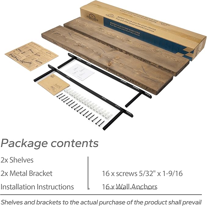 BGMG 30 inch Distressed Walnut Floating Shelves for Wall,High End Solid Real Wood 30 in Floating Shelf,Rustic Wooden Wall Mount Shelves Set of 2,Heavy Duty Bracket,30x6.7x1.25 inch-Ruum Studio Home
