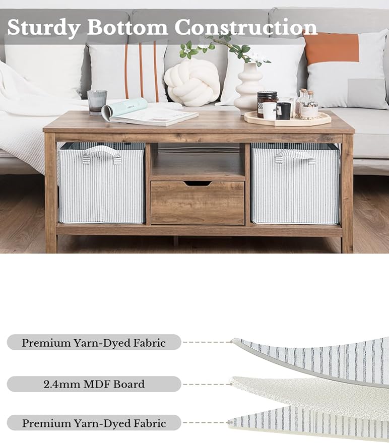 StorageWorks Storage Bins, Fabric Storage Bins for Shelves, Large Storage Baskets with Metal Frame, Closet Baskets and Bins with Handles, Gray and White Stripes, 2-Pack-Ruum Studio Home