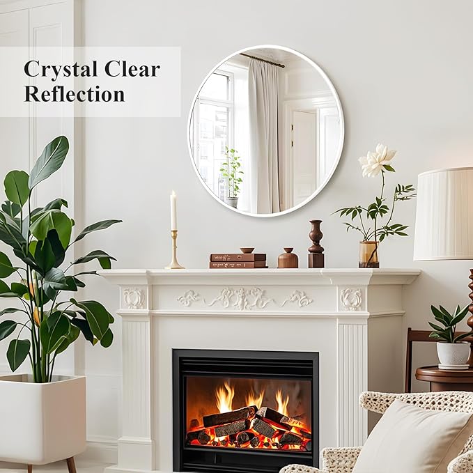 Fabuday White Circle Mirror for Wall 24 inch - Round Mirror for Bathroom, Entryway, Living Room, Hallway, Vanity Decor, Big Matte Metal Frame Mirrors-Ruum Studio Home