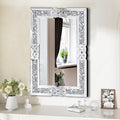 Crushed Diamond Decorative Wall Mirrors, 27.7x39.5 Inch Rectangle Living Room Mirrors for Wall Decor, Modern Glam Bathroom Dining Room Entryway Mirror Silver-Ruum Studio Home