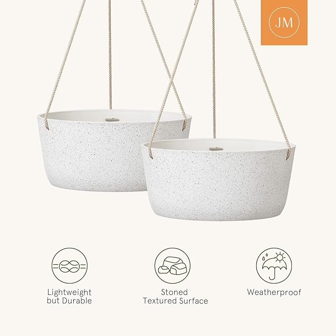 La Jolie Maison Large Hanging Planters - 12 Inch Outdoor Flower Pots, Hanging White Planters Set of 2-Ruum Studio Home
