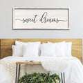Sweet Dreams Wall Decor Above Bed 32''×12'' Master Bedroom Large Sweet Dreams Sign Farmhouse Wall Decor Guest Room Wood Rustic Framed Wall Art Hanging Decoration (White)-Ruum Studio Home