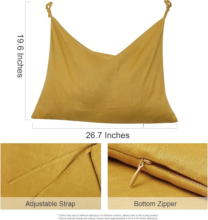 Hanging Linen Laundry Bag, 100% Pure Flax Linen Over The Door Hamper with Bottom Zipper for Laundry Room, Household Dirty Cloth Storage Organizer Bag, Turmeric-Ruum Studio Home