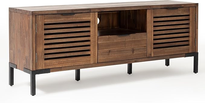 Bme Millie Solid Wood TV Stand for TVs up to 65 Inches, Modern Farmhouse TV Stand with Rustic Charm, TV Stands for Living Room, Chestnut-Ruum Studio Home