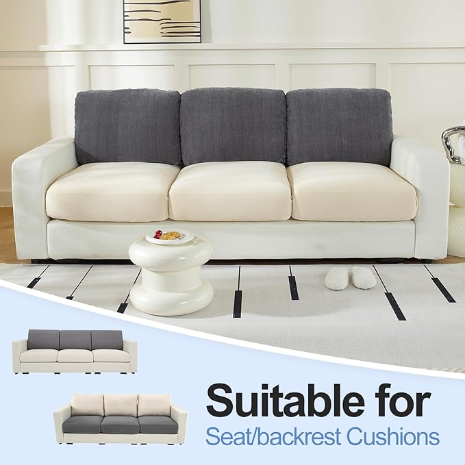 Large Backrest Cushion Covers Super Stretch Backrest Covers for 3 Cushion Couch Sofa, Couch Back Cushion Covers Featuring with Chenille Yarn (Softer Version, 3PC, Dark Grey)-Ruum Studio Home