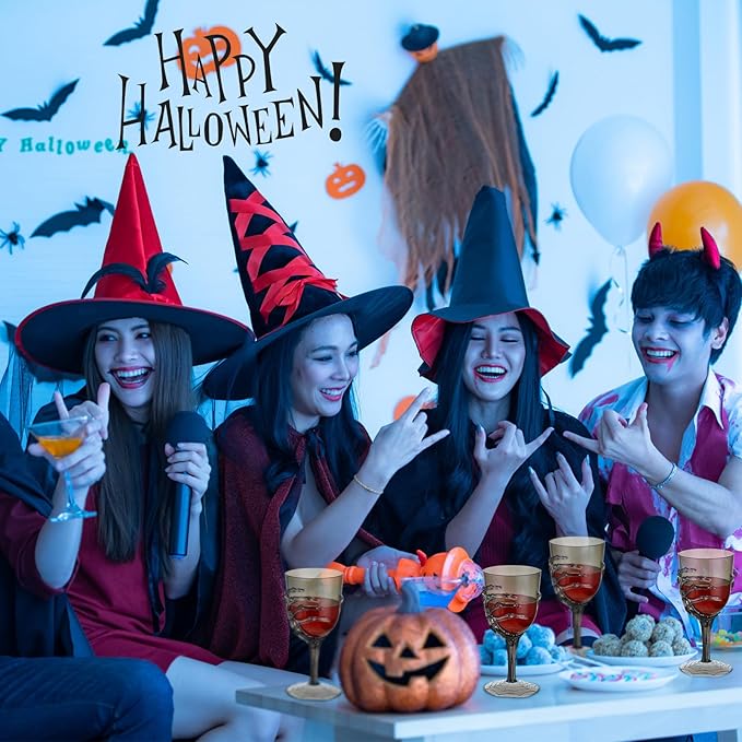Dandat 6 Pcs Halloween Skeleton Hand Goblets 12oz Clear Plastic Halloween Cups Skull Wine Glass Set for Creepy Spooky Party Decorations (Black)-Ruum Studio Home