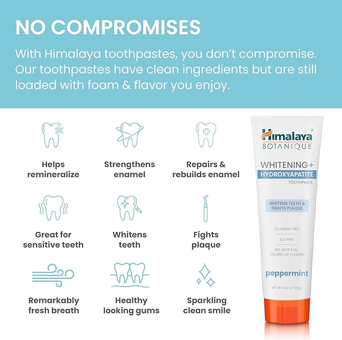 Himalaya Botanique Whitening + Hydroxyapatite Toothpaste, Peppermint - Nano Hydroxyapatite to Support Remineralization and Restore Enamel, Appropriate for Sensitive Teeth - Gluten Free, 4 oz, 2 Pack-Ruum Studio Home