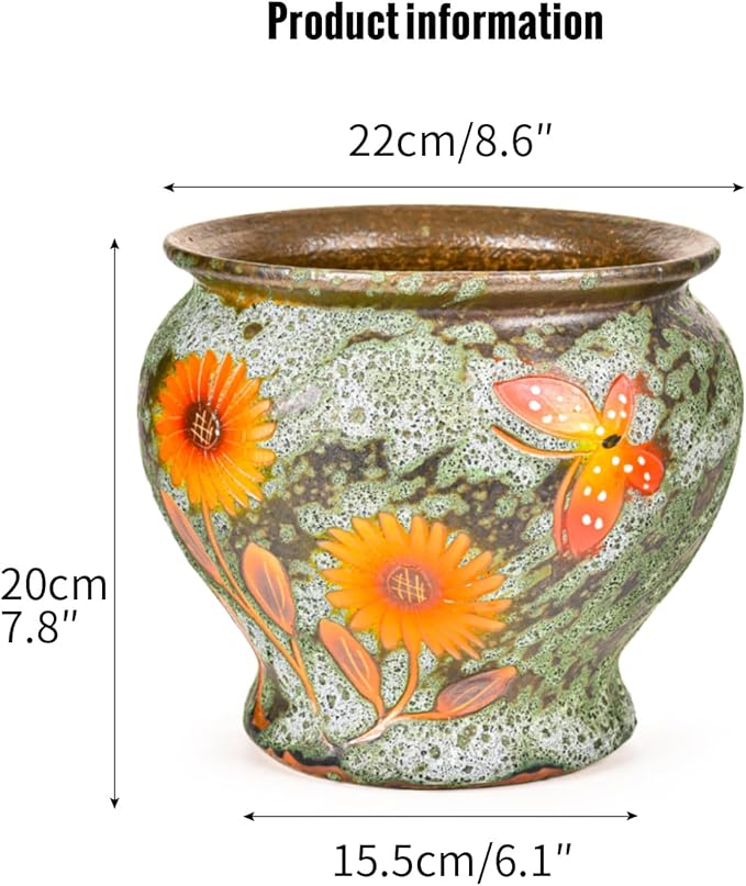 Sungmor Ceramic Hand Painted Succulent Flower Pots, 9 Inch Large Pottery Pots for Indoor Outdoor Plants, Decorative Ceramic Vase for Flower Arrangement Home Decor, Vintage Centerpieces Flowerpot-Ruum Studio Home