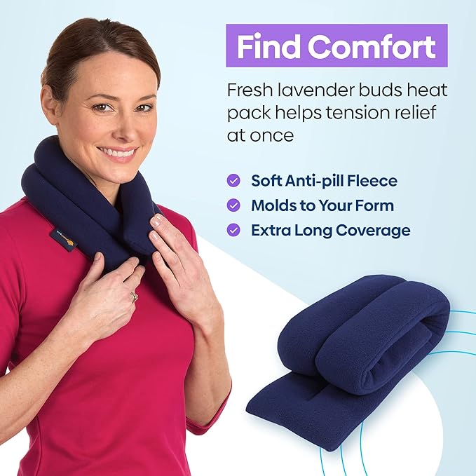 SunnyBay Microwave Heating Pad, Microwavable Heated Neck and Shoulder Wrap, Soothing Weighted Moist Heat or Ice Pack with Flaxseed and Lavender, FSA HSA Eligible, 26x5 Inches, 2.5 lbs, Navy Blue-Ruum Studio Home