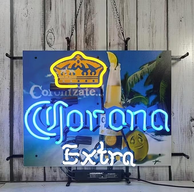 Neon Signs Beer Bar Bedroom Light Compatible For Corona Extra Crown Tree Glass Neon Signs for Office Hotel Pub Cafe Birthday Party Man Cave Neon Light Art Wall Lights 24 X 20 Inches-Ruum Studio Home