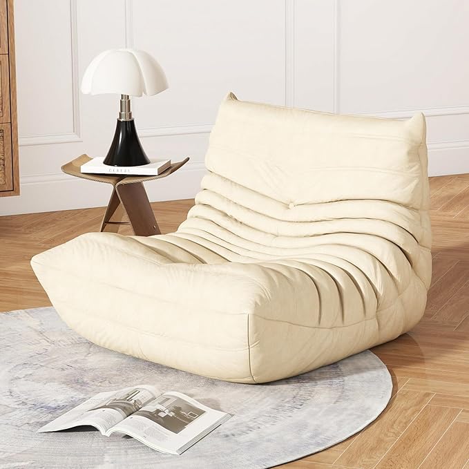Bean Bag Chair for Adults, Lazy Floor Sofa Couch - Adult Size with Soft Waterproof Fabric for Living Room, Apartments, Reading Corner, Gaming, and Movie Venue (White)-Ruum Studio Home