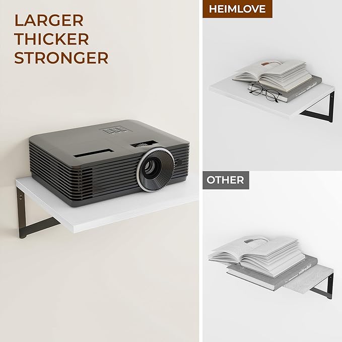 Heimlove 24" W x 12" D Wall Shelves for Books, 12 Inch Deep Floating Shelves Set of 3, Wide Floating Bookshelf with Metal Bracket for Living Room, Kitchen, Office, Bedroom and Decor Storage - White-Ruum Studio Home