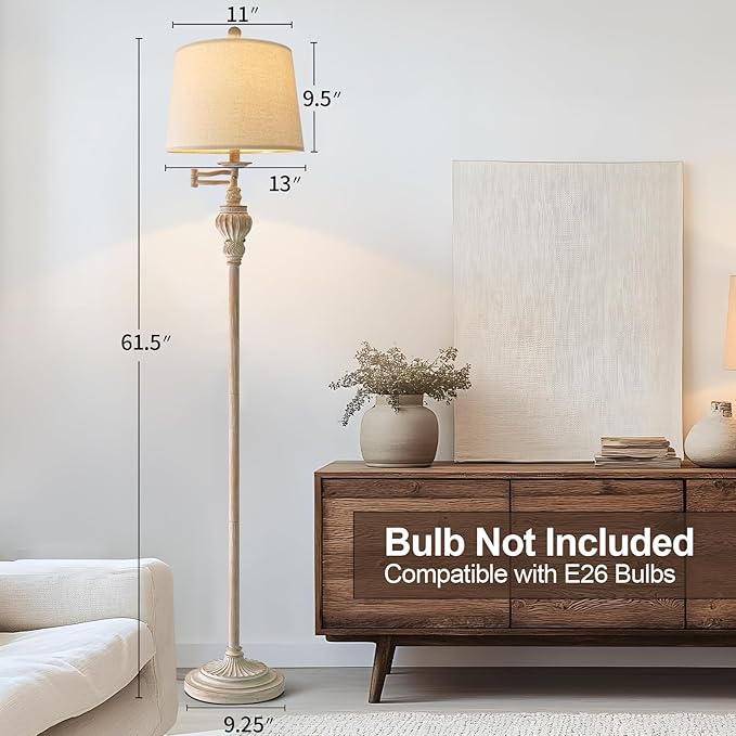 61" Vintage Floor Lamp with 350° Adjustable Swing Arm, Tall lamp Standing Lamp for Bedroom Living Room Bedside Nightstand Retro Farmhouse Mid Century Lamp Light Home Décor Office Gifts-Ruum Studio Home