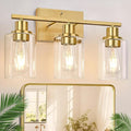 3-Light Vanity Lights with Clear Glass Shades, Brushed Gold Bathroom Light Fixtures Over Mirror, Modern Bathroom Wall Lamp for Mirror Living Room Cabinet Bedroom Porch-Ruum Studio Home